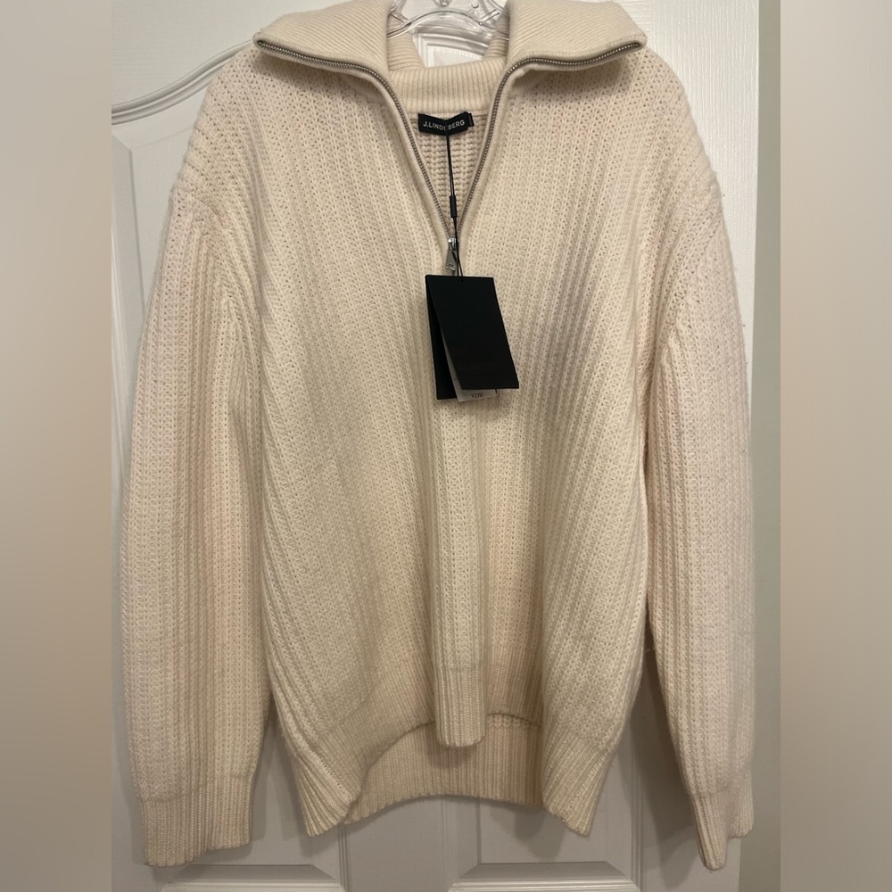 NWT **J.Lindeberg** Ecru Knit Half-Zip Sweater